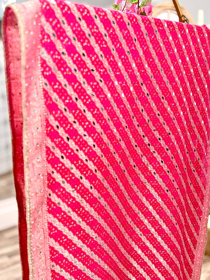 Pink Bhandej Dupatta with Hand Mirror Work Detailing - Million Raagas