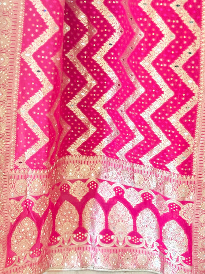 Pink Waves Bhandej Dupatta with Hand Mirror Work Detailing - Million Raagas