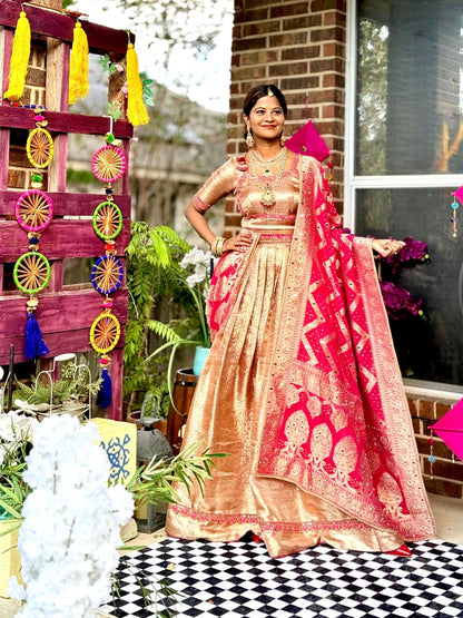 Pink Waves Bhandej Dupatta with Hand Mirror Work Detailing - Million Raagas