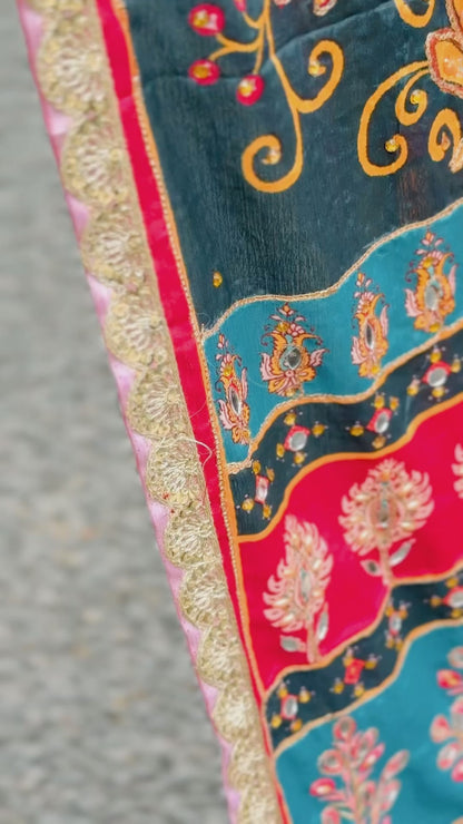 Scarlet & Teal Mirror handwork dupatta