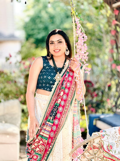 Serene Drift - Teal & Ivory embroidered lehenga set - Million Raagas