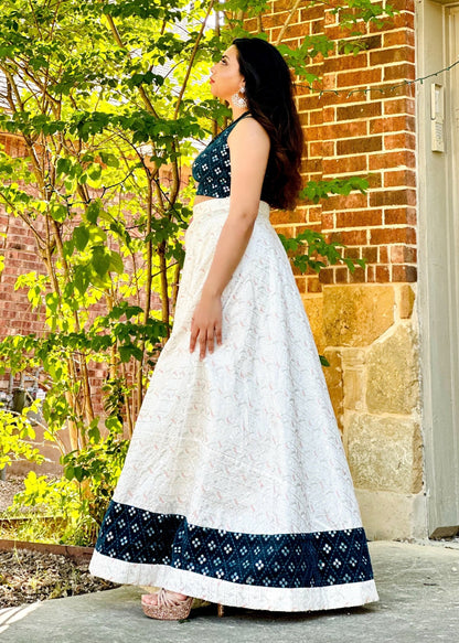 Serene Drift - Teal & Ivory embroidered lehenga set - Million Raagas