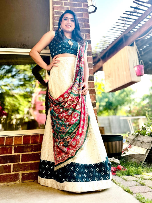 Serene Drift - Teal & Ivory embroidered lehenga set - Million Raagas