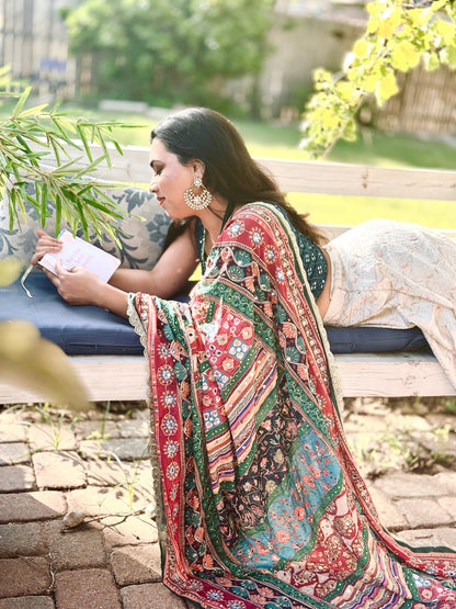 Serene Drift - Teal & Ivory embroidered lehenga set - Million Raagas