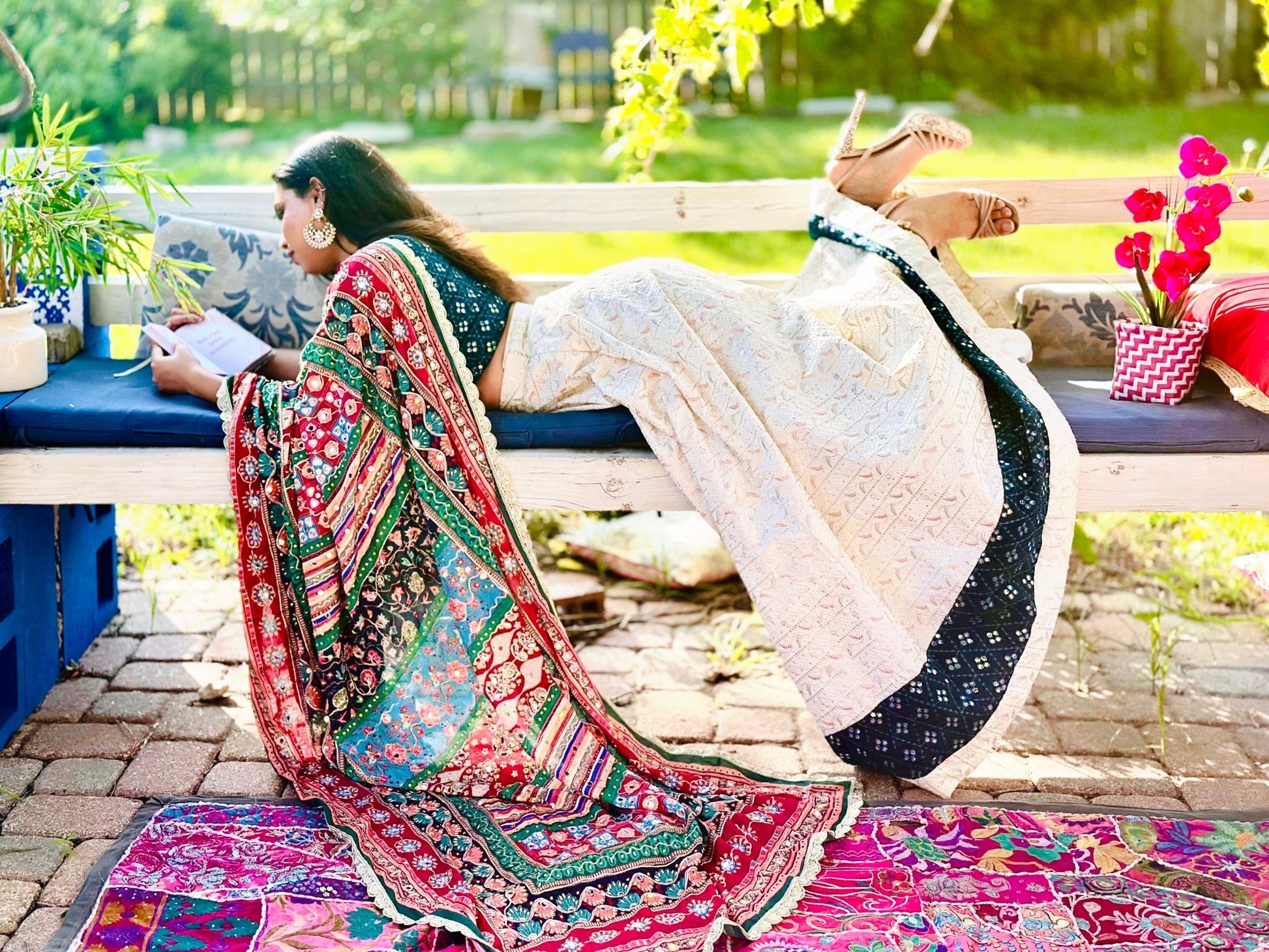 Serene Drift - Teal & Ivory embroidered lehenga set - Million Raagas