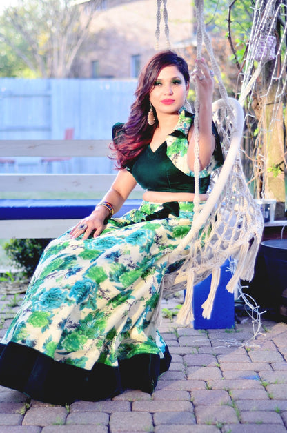 Vanya - Emerald Bloom lehenga set - Million Raagas