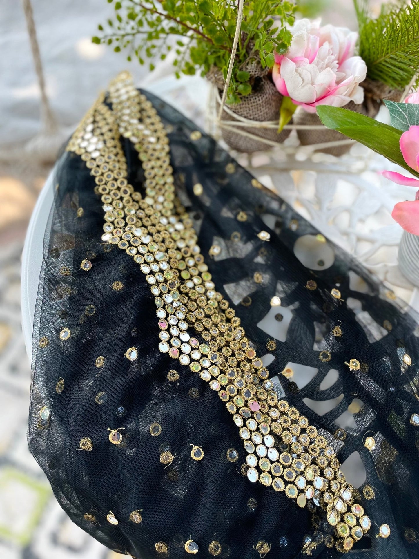 Black net mirror dupatta - Million Raagas