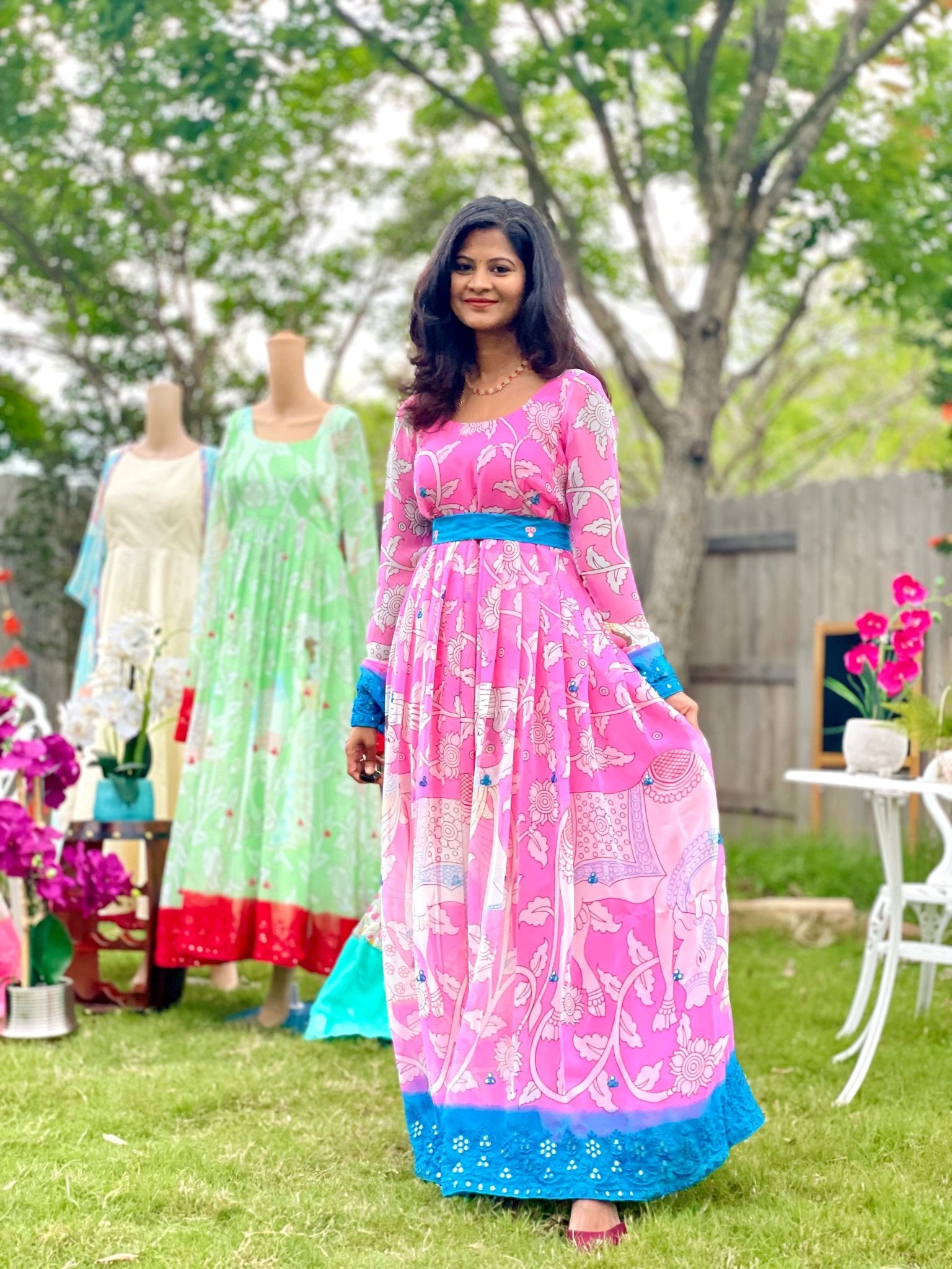 Dreamy kalamkari pastel gown - Green - Million Raagas