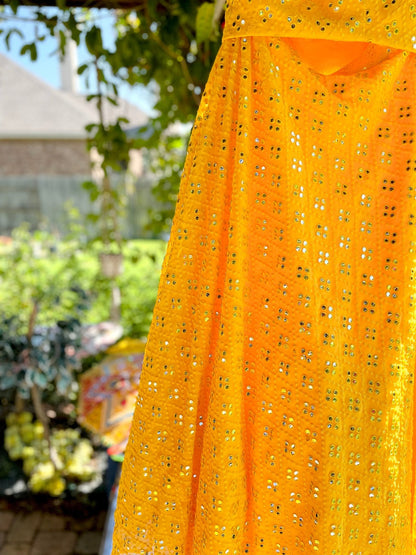 Glimmering delight top with elbow sleeves - yellow - Million Raagas