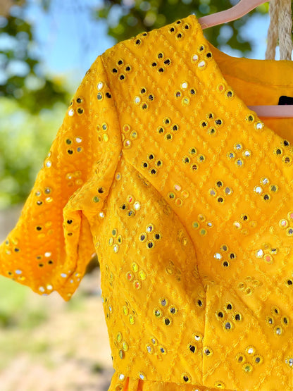 Glimmering delight top with elbow sleeves - yellow - Million Raagas