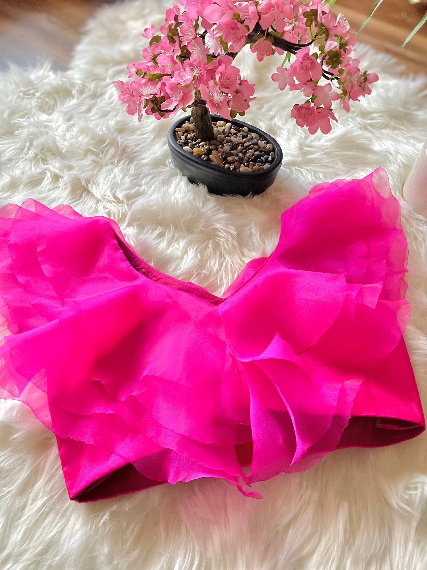 Hot pink organza ruffles top - Million Raagas