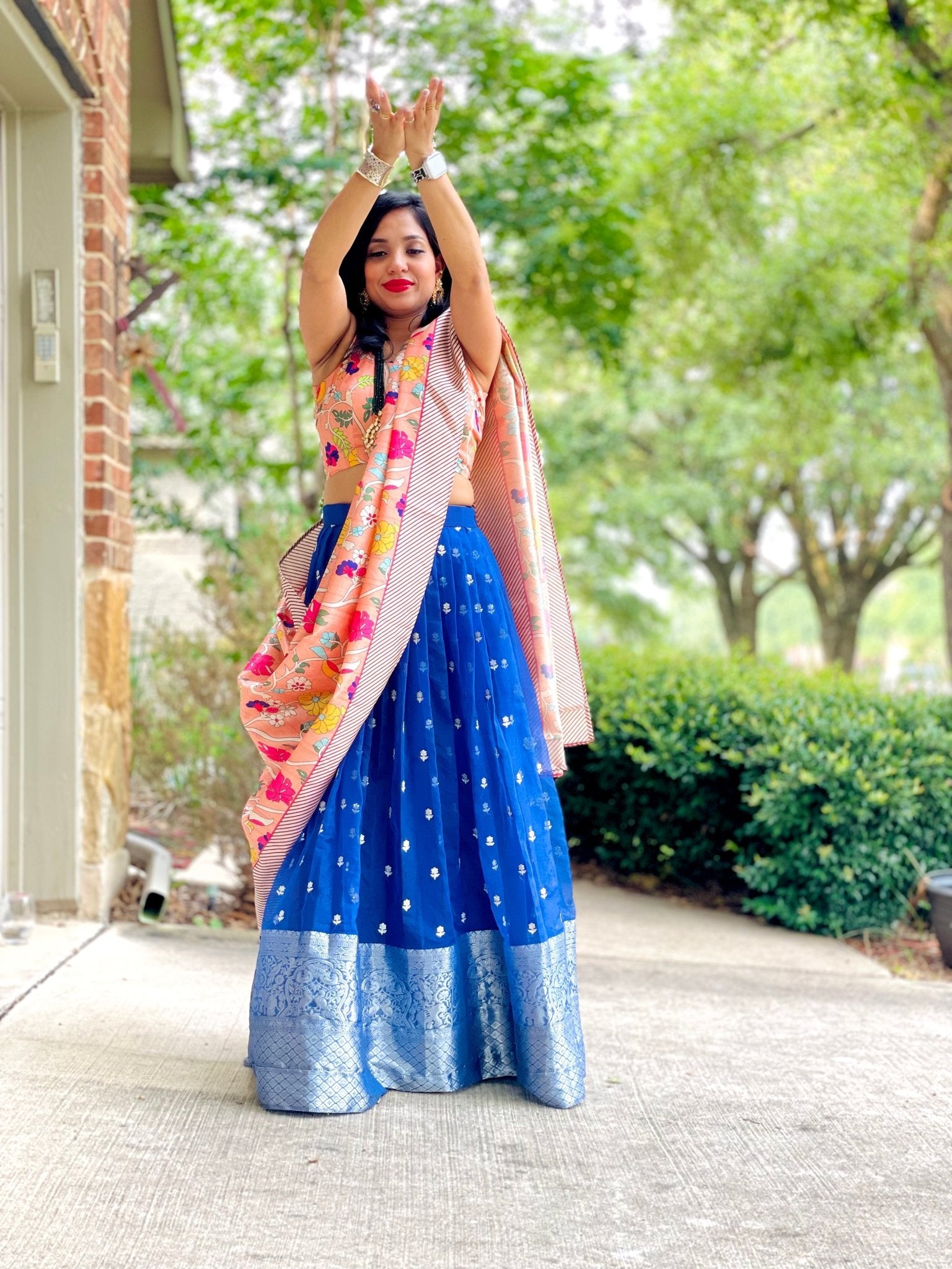 Indigo and peach lehenga set - Million Raagas