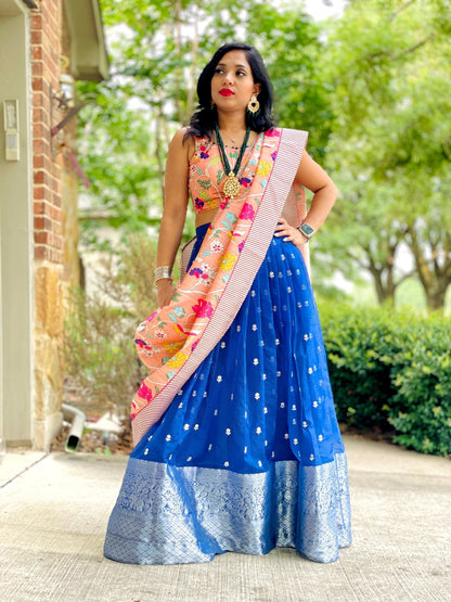 Indigo and peach lehenga set - Million Raagas