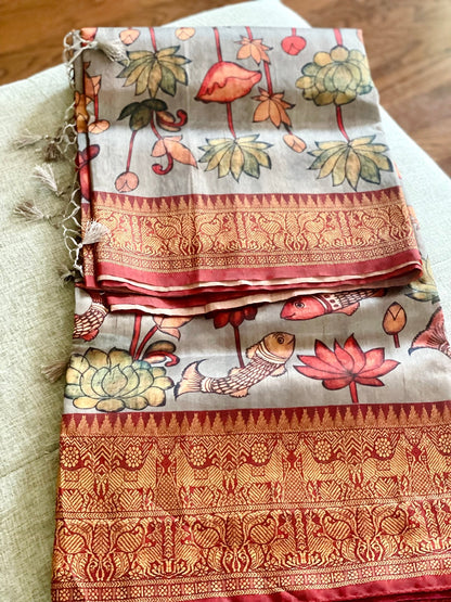 Kalamkari drapes Semi Tussar silk Saree - Million Raagas