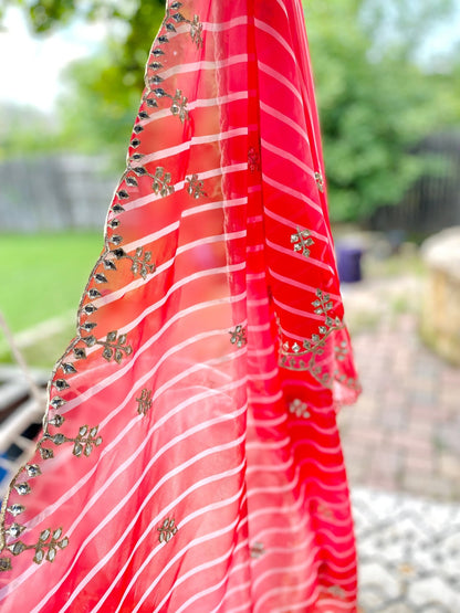 Multi shade Leheriya dupatta - Red - Million Raagas