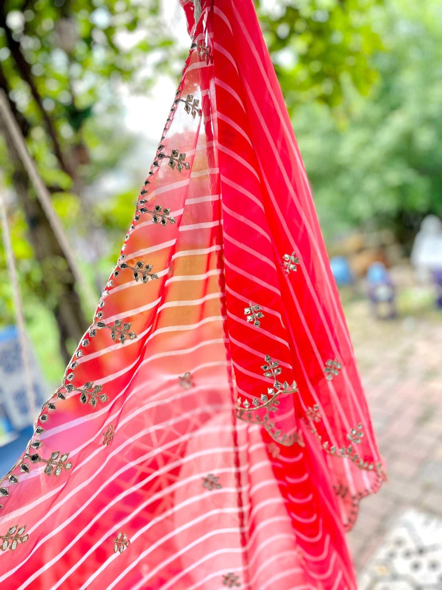 Multi shade Leheriya dupatta - Red - Million Raagas