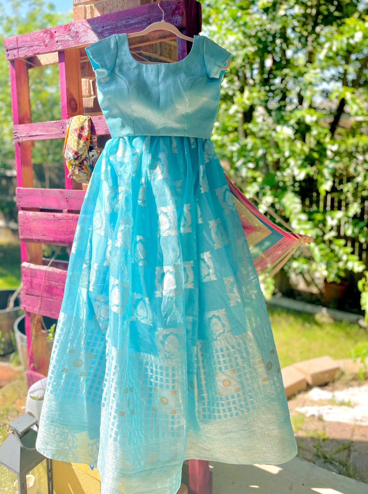 Pastel melody organza lehenga set - Blue - Million Raagas