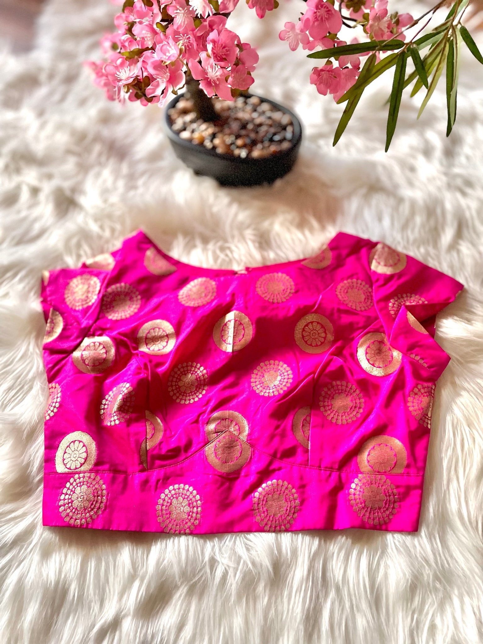 Pink banaras silk zari butti top - Million Raagas