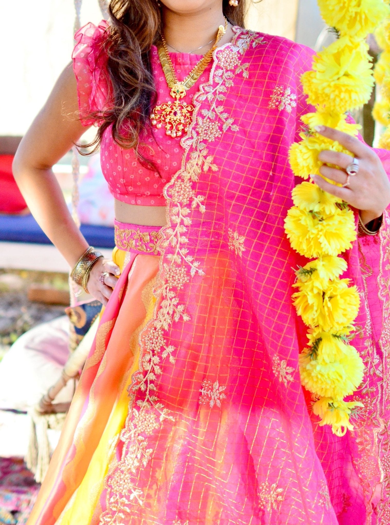 Pink organza cutwork duppatta - Million Raagas