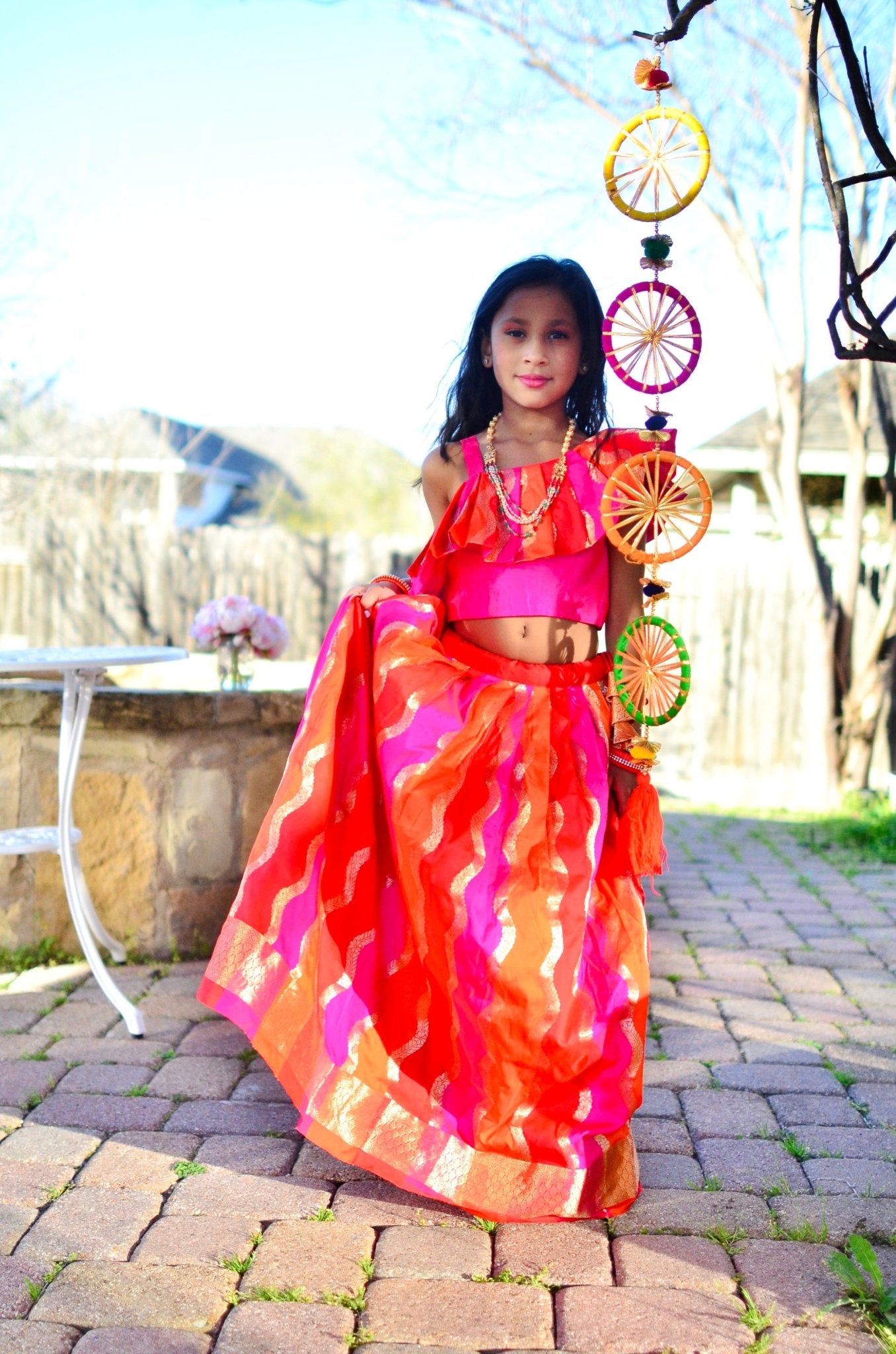 Tangerine dream Red lehenga set - Kids - Million Raagas